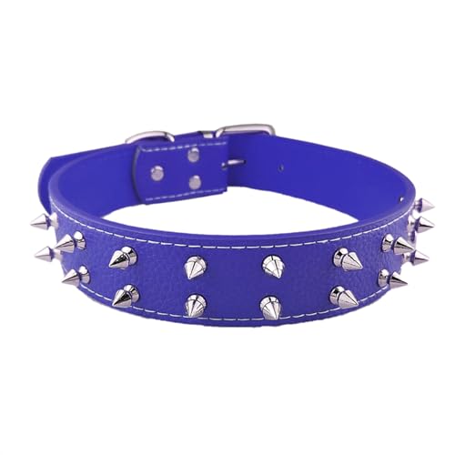 AiliStar 2-reihiges Hundehalsband mit Stacheln, schützt den Hals des Hundes vor Beißen, Nietenhalsband für Hunde, blau, passend für Halsumfang von 47 cm bis 57 cm von AiliStar