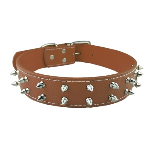 AiliStar 2-reihiges Hundehalsband mit Spikes, schützt den Hals des Hundes vor Beißen, Nietenhalsband für Hunde, Braun, passend für einen Halsumfang von 47 cm bis 57,1 cm von AiliStar