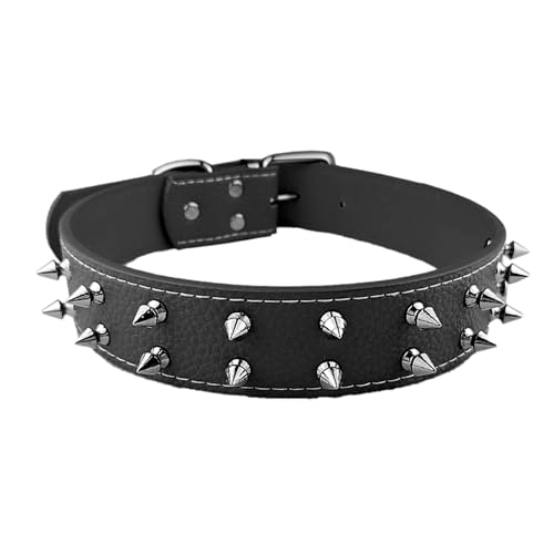 AiliStar 2-reihiges Hundehalsband mit Spikes, schützt den Hals des Hundes vor Beißen, Nietenhalsband für Hunde, schwarz, passend für einen Halsumfang von 47 cm bis 57,1 cm von AiliStar