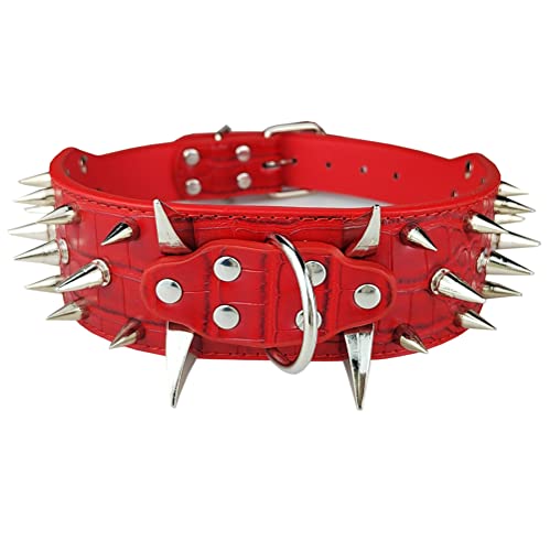 AiliStar Hundehalsband mit Spikes, schützt den Hals des Hundes vor Beißen, Nieten, 5,1 cm breit, Haustierhalsband, rot, Größe S, passend für einen Halsumfang von 36,8 cm bis 44,5 cm von AiliStar