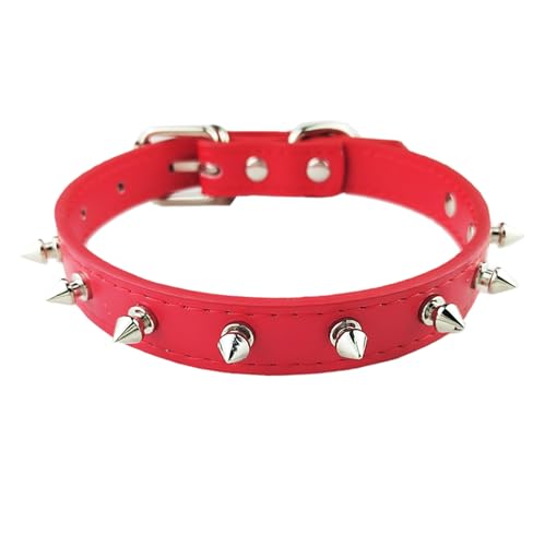 AiliStar Hundehalsband mit Spikes, schützt den Hals des Hundes vor Beißen, Nietenhalsband für Hunde, Rot, Größe S, passend für einen Halsumfang von 21,6 cm bis 27,9 cm von AiliStar