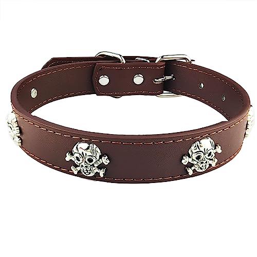 AiliStar Hundehalsband mit Totenkopf-Design, Skelett-Design, für Hunde und Katzen, Braun, Größe M, passend für einen Halsumfang von 29,2 cm bis 34,3 cm von AiliStar