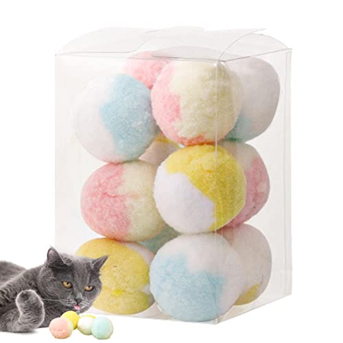 Ailopta Katzenspielzeug Bälle,12 weiche Pom Pom-Bälle, leichte Bunte Katzenbälle | Langlebiges Katzenkugel-Spielzeug für interaktives Spielen von Katzen und Kätzchen im Innenbereich von Ailopta