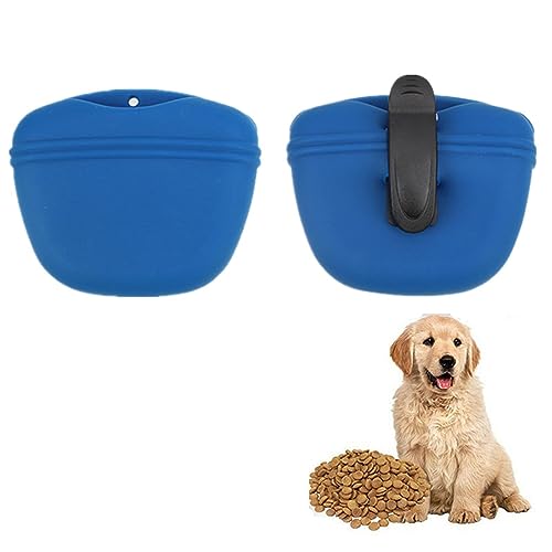 Ailovone Silikon Hund behandeln Beutel mit Clip Leckerlibeutel fur Hunde Tragbare Snackbeutel Hund Lebensmittel Behälter mit Gürtelclip für Training (Dunkelblau) von Ailovone