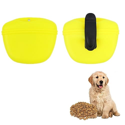 Ailovone Silikon Hund behandeln Beutel mit Clip Leckerlibeutel fur Hunde Tragbare Snackbeutel Hund Lebensmittel Behälter mit Gürtelclip für Training (Gelb) von Ailovone