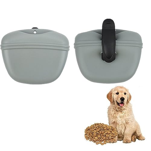 Ailovone Silikon Hund behandeln Beutel mit Clip Leckerlibeutel fur Hunde Tragbare Snackbeutel Hund Lebensmittel Behälter mit Gürtelclip für Training (Grau) von Ailovone