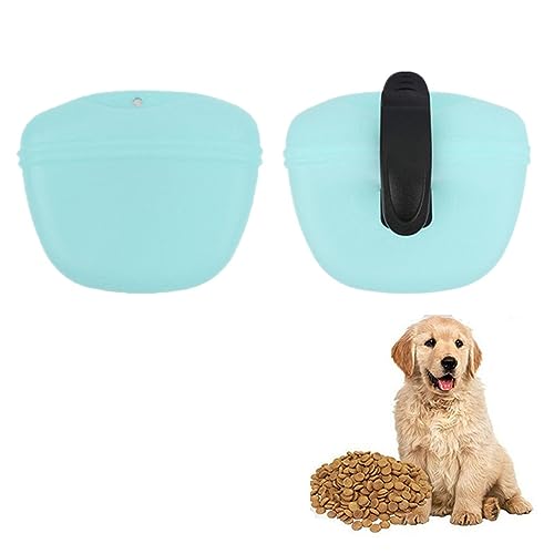 Ailovone Silikon Hund behandeln Beutel mit Clip Leckerlibeutel fur Hunde Tragbare Snackbeutel Hund Lebensmittel Behälter mit Gürtelclip für Training (Grün) von Ailovone