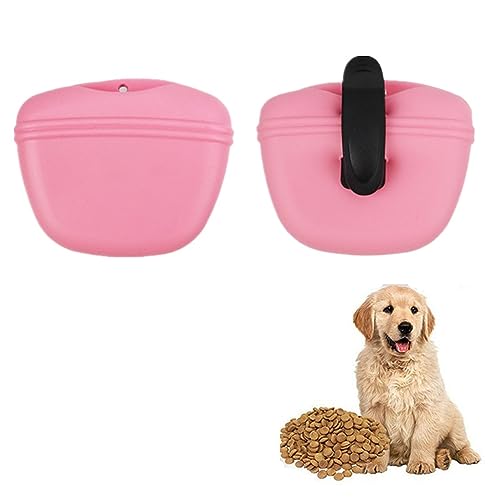 Ailovone Silikon Hund behandeln Beutel mit Clip Leckerlibeutel fur Hunde Tragbare Snackbeutel Hund Lebensmittel Behälter mit Gürtelclip für Training (Rosa) von Ailovone