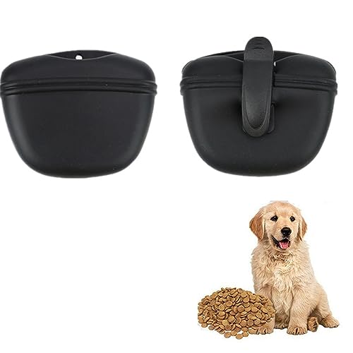 Ailovone Silikon Hund behandeln Beutel mit Clip Leckerlibeutel fur Hunde Tragbare Snackbeutel Hund Lebensmittel Behälter mit Gürtelclip für Training (schwarz) von Ailovone