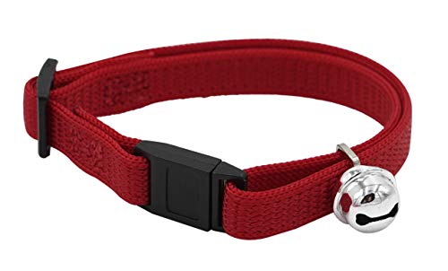 Aime Halsband aus rotem Nylon für Katzen, Sicherheitsschnalle gegen Verwirren, Größe verstellbar + Glöckchen aus Metall von Aimé