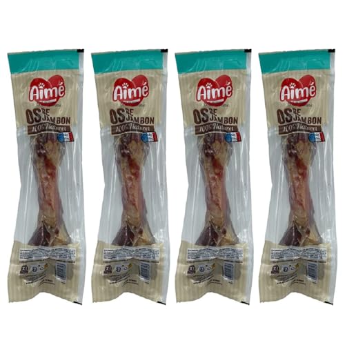 Aimé – Hundeknochen mit Schinken – 4 Stück – Kauknochen für Hunde 100% natürlich und Leckerli für Hunde Aller Rassen und Altersgruppen – Belohnung für Hunde von Aime