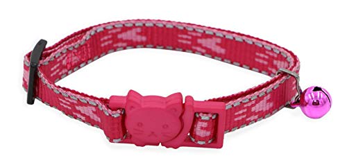 Aime Katzenhalsband, Nylon, Rosa, mit Katzenpfoten-Motiv, reflektierend, Sicherheitsschnalle, Anti-Glöckchen, aus Metall, Größe verstellbar von Aime