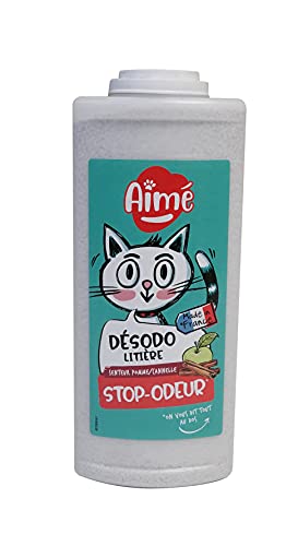 Aimé | Geruchsentferner für Katzenstreu 700 ml | Granulat zum Absorbieren von Gerüchen aus Tobermorit | Lufterfrischer für Katzenstreu absorbiert Gerüche | Duft Apfel Zimt von Aimé