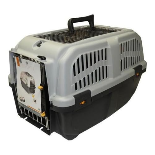 Aimé | Transportbox für Katzen und Hunde | Transportbox für Hunde und Katzen mit seitlichen Lüftungen, Metallgittern und Sicherheitsriegel | Farbe Grau und Maße 56 x 36 x 35 cm von Aimé