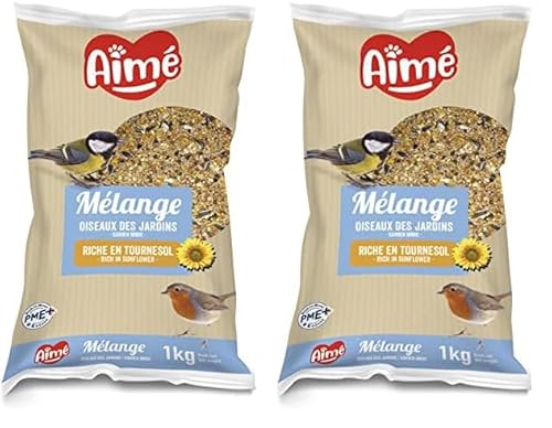 Aime Vogelfutter, Verschiedene Samenmischungen und Nährstoffe, Beutel mit 1 kg, für Vögel des Himmels und Wildtiere (Packung mit 2) von Aimé