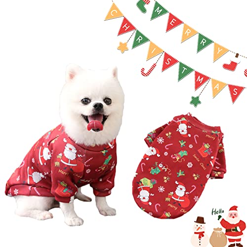 Aimondow Haustier Hund Weihnachten Kleidung Kostüm, Xmas Holiday Santa Warm Weich Welpen Pullover, Weihnachten Party Cosplay Kostüme für kleine mittelgroße Hunde und Katzen (Gedruckt, Medium) von Aimondow