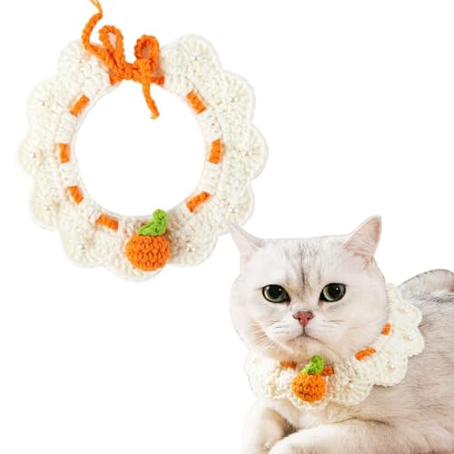 Aimondow Katzenhalsband, niedliches Breakaway, Kätzchen, handgefertigt, Strickhalsband mit Bandana, Fliege, orangefarbenes Muster, bequem für Katzen und Welpen, Zubehör Aimondow Katzenhalsband, niedliches Breakaway, Kätzchen, handgefertigt, Strickhalsband mit Bandana, Fliege, orangefarbenes Muster, bequem für Katzen und Welpen, Zubehör von Aimondow