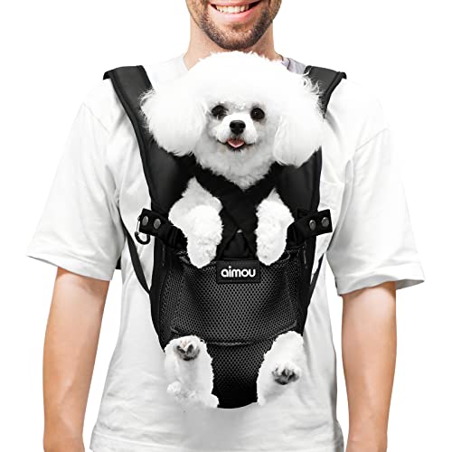 Aimou Hunde-Tragetasche, verstellbar, freihändig, Sicherheits-Reisetasche, atmungsaktive Beine und Schwanz, für Reisen, Wandern, Camping, für kleine, mittelgroße Hunde, Katzen, Welpen, schwarz, groß von Aimou