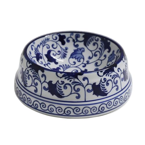 Aimusego Handbemalter Keramik-Hundenapf, Haustiernapf, hübscher blau-weißer Futternapf, Chinoiserie Floral Wassernapf für Hunde und Katzen (Rosette Scrolls, Klein (325 ml) von Aimusego