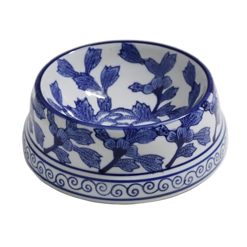 Aimusego Handbemalter Keramik-Hundenapf, Haustiernapf, hübscher blau-weißer Futternapf, Chinoiserie Floral Wassernapf für Hunde und Katzen (kleine Blumenschnörkeln, klein (325 ml) von Aimusego