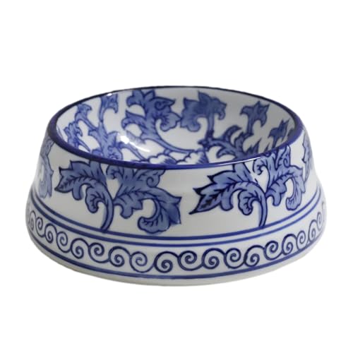 Aimusego Handbemalter Keramik-Hundenapf, Haustiernapf, hübscher blauer & weißer Futternapf, Chinoiserie Blumen-Wassernapf für Hunde und Katzen (große Pfingstrosenschnörkeln, klein (325 ml)) von Aimusego