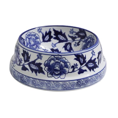 Aimusego Handbemalter Keramik-Hundenapf, Haustiernapf, hübscher blauer & weißer Futternapf, Chinoiserie Floral Wassernapf für Hunde und Katzen (Pfingstrosenschnörkeln, mittelgroß (750 ml) von Aimusego