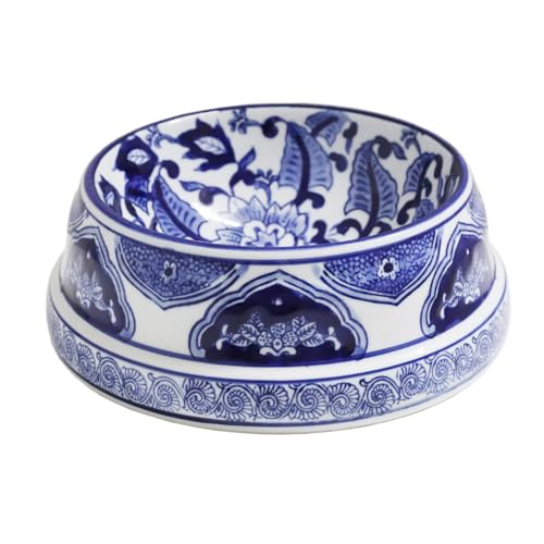 Aimusego Handbemalter Keramik-Hundenapf, Haustiernapf, hübsches blau-weißes Haustierfutter, Chinoiserie Blumen-Wassernapf für Hunde und Katzen (Lotus Scrolls, Medium (750 ml) von Aimusego