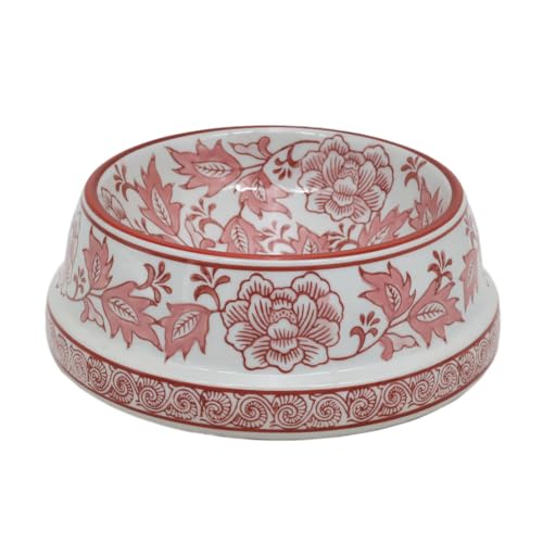 Aimusego Keramik-Hundenapf, Geschenk für Haustierbesitzer, Chinoiserie mit Blumenmuster, strapazierfähig, rutschfest, für mittelgroße und kleine Hunde und Katzen, Welpen, 22,9 cm, Rosa und Weiß von Aimusego