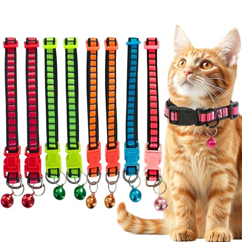 Katzenhalsbänder, Schnellverschluss, Sicherheitshalsband, verstellbares Kätzchen-Halsband, abreißbar, sicher, langlebig und stilvoll, inklusive Glocke für Klang, mehrfarbig, für Kätzchen, Welpen Katzenhalsbänder, Schnellverschluss, Sicherheitshalsband, verstellbares Kätzchen-Halsband, abreißbar, sicher, langlebig und stilvoll, inklusive Glocke für Klang, mehrfarbig, für Kätzchen, Welpen von Ainvhh