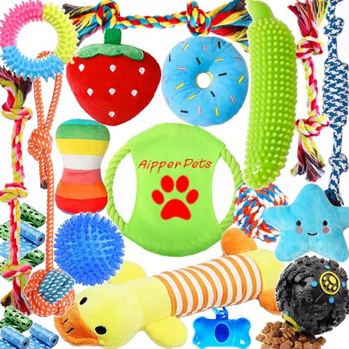 Aipper Hundespielzeug, 20 Stück, Welpen-Kauspielzeug für Spaß und Zahnreinigung, Quietschspielzeug, Leckerli-Spenderball, Welpen Zahnenspielzeug, Hundeseil-Spielzeug für mittelgroße bis kleine Hunde von Aipper