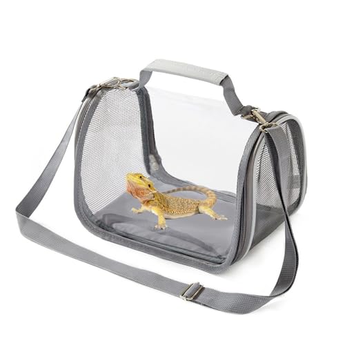 Reptilien-Kleintier-Reisetasche, tragbar, belüftet, für Bartagamen, Eidechsen, Zuckergleiter, Igel, Ratten, Vögel, Meerschweinchen usw. | Ausbruchsicheres, atmungsaktives Netz (grau) von Aipush