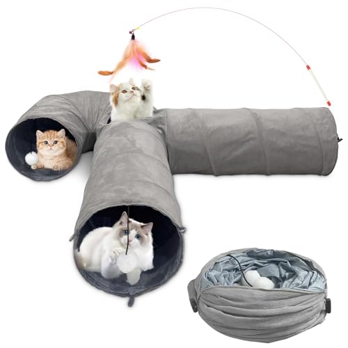 Katzentunnel Katzenspielzeug Faltbar Cat Tunnel,Spieltunnel mit Spielball Haustier,Faltbarer Erweiterbarer Rascheltunnel für Katzen Welphln Kaninchenoder Kleintier,Meerschweinchen von Aipwerer