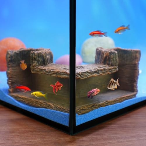 Aiqriwv Unterirdischer Harzstumpf mit zwei Löchern – Ansicht von Fisch und Garnelen im natürlichen Ecktunnel | 13 x 13 x 5 cm | ideal für Corydora, Betta, Garnelen von Aiqriwv