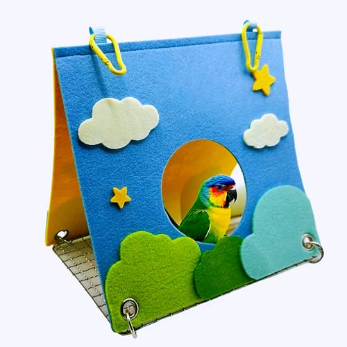 Aiqriwv Vogelbett aus Filz für Käfig mit 304 Edelstahlgitter – große Größe (23,9 x 16 x 21,1 cm) – Hängematte, Schaukel, Vogelzelte für Sittiche, Wellensittiche, Sittiche, Sittiche, Sittiche, Sittiche von Aiqriwv
