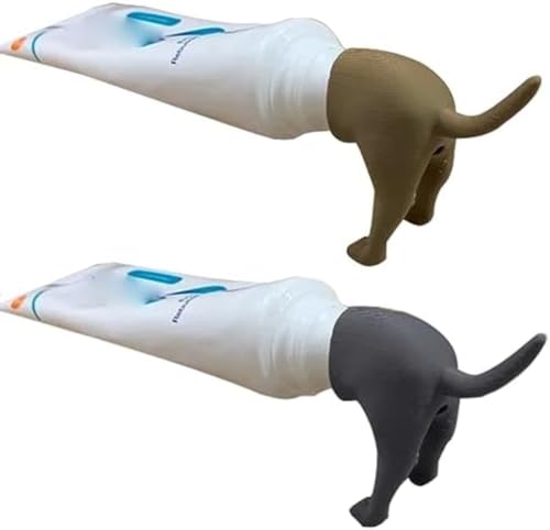 AirBnk Pooping Dog Butt Toothpaste Topper, Deckel für Zahnpasta für kackende Hunde, Kreativer Zahnpasta-Quetscher, Lustige Poop-Zahnpasta-Deckel, Zahnpastakappe für den Hintern eines Hundes (2 PC A) von AirBnk