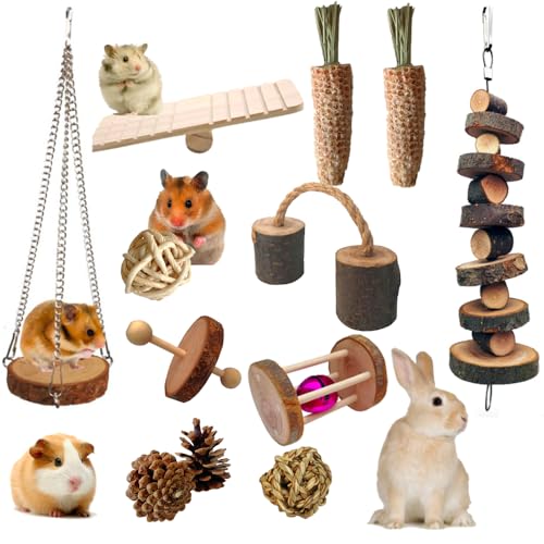 Aisamco Kleintier-Aktivitätsspielzeug, Kauspielzeug-Set, Backenzahnspielzeug, Zahnpflege, Apfelholz-Zubehör, Schaukelwippe, Brücke für Hamster, Meerschweinchen, Chinchillas, Kaninchen, Mäuse, Ratten Aisamco Kleintier-Aktivitätsspielzeug, Kauspielzeug-Set, Backenzahnspielzeug, Zahnpflege, Apfelholz-Zubehör, Schaukelwippe, Brücke für Hamster, Meerschweinchen, Chinchillas, Kaninchen, Mäuse, Ratten von Aisamco
