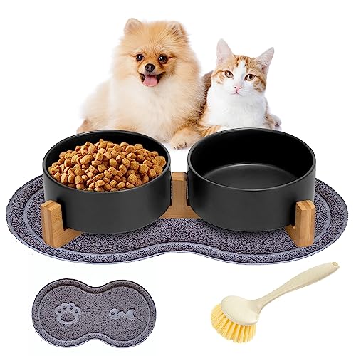 Futternapf Fressnapf Für Haustiere, Keramik Futternapf mit Bambus Ständer, Trinkwassernapf Doppelnapf Futterschüsseln Hundenapf rutschfest Ohne Verschütten für Katzen und Kleine Hunde (850ml) Futternapf Fressnapf Für Haustiere, Keramik Futternapf mit Bambus Ständer, Trinkwassernapf Doppelnapf Futterschüsseln Hundenapf rutschfest Ohne Verschütten für Katzen und Kleine Hunde (850ml) von Aisny