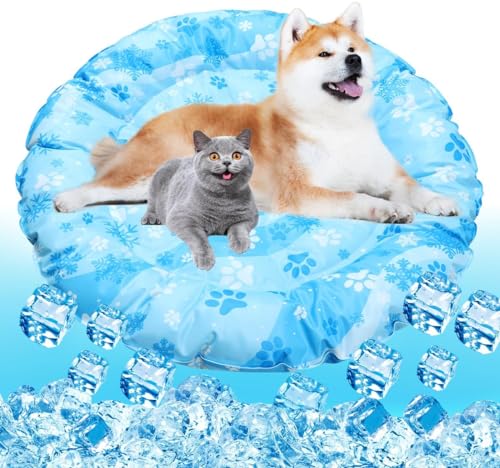 Aisuowa Kühlmatte für Katzen Hunde, Ungiftiges Kaltgelpad Kühlmatte Kratzfest Langlebiger Katzen Kühlmatte (hellblau, 50 * 70) von Aisuowa