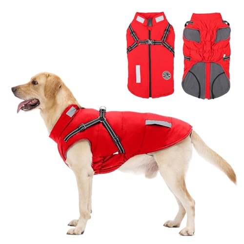 Hundemantel, Winter Hundejacke Wasserdicht Winddichte mit bauchschutz, Outdoor Hunde Wintermantel Hundeweste mit Fleece Gefütterte Reflektierend für Kleine Mittelere und Große Hunde von Aisuowa