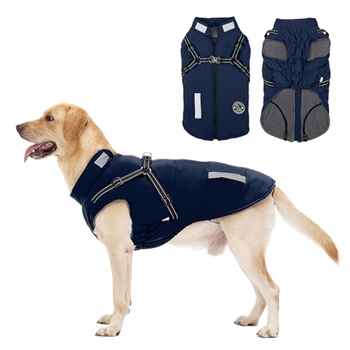 Hundemantel, Winter Hundejacke Wasserdicht Winddichte mit bauchschutz, Outdoor Hunde Wintermantel Hundeweste mit Fleece Gefütterte Reflektierend für Kleine Mittelere und Große Hunde von Aisuowa