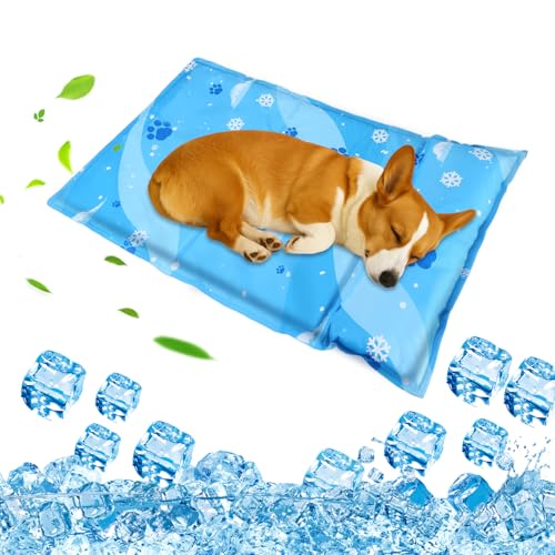 Kühlmatte Hund, Kuhlmatte für Hund und Katze mit Ungiftiges Gel, Selbstkühlende Kissen, Hundematte Kühlend Kratzfest langlebiger Tierkühlmatte Sommer (Blau, 50 * 65+15cm) von Aisuowa