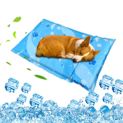 Kühlmatte Hund, Kuhlmatte für Hund und Katze mit Ungiftiges Gel, Selbstkühlende Kissen, Hundematte Kühlend Kratzfest langlebiger Tierkühlmatte Sommer (Blau, 50 * 65+15) von Aisuowa