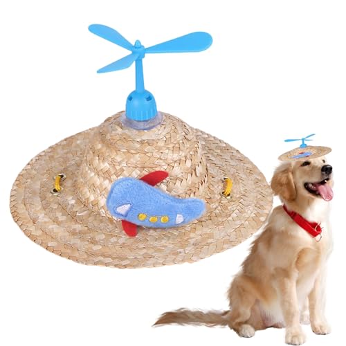 Aisyrain Hunde-Sombrero-Hut, Hüte für Katzen - Süße gewebte Mützen mit Propeller für Hunde,Sonnenhut für Welpen, Verstellbarer Sombrero-Hut für kleine Hunde, mexikanische Party-Foto-Requisite für den von Aisyrain