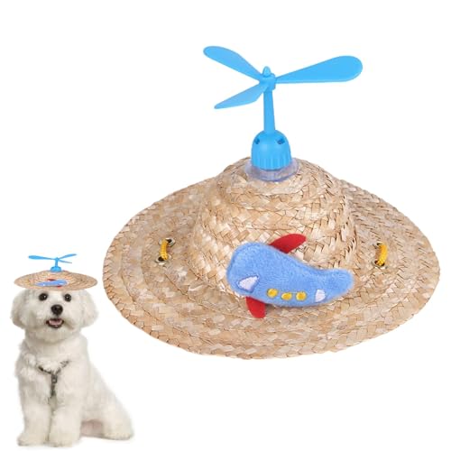 Aisyrain Hundepropellermütze, Propellermütze für Hunde | Süße gewebte Mützen mit Propeller für Hunde | Sonnenhut für Welpen, Verstellbarer Sombrero-Hut für kleine Hunde, mexikanische von Aisyrain