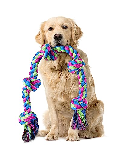 Aitmexcn Hundespielzeug Knoten Tau, Hundespielzeug UnzerstöRbar FüR GroßE Und Mittlere Hund, Hundespielzeug GroßE Hunde FüR ZäHne Reinigung, 5 Knoten, 100% Baumwolle - 95 cm XXL von Aitmexcn