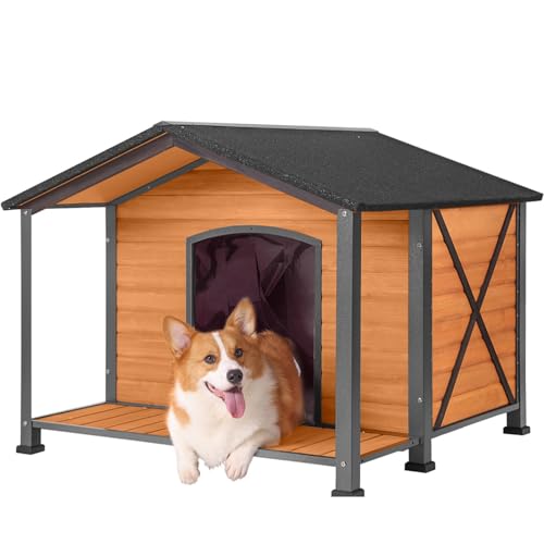 AIVITUVIN Hundehütte mit Metallgestell Große Hundehütte Outdoor Indoor für Winter Wetterfest von Aivituvin