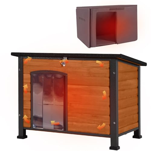 Aivituvin Außen Hundehaus mit isolierter Futterung, wasserdichter Hundekennel für den Winter, geeignet für kleine, mittlere und große Hunde, mit Stahlrahmen (Braun, L mit isolierter) von Aivituvin