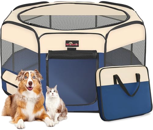 Aivituvin Dog Playpen 29.5" Portable Puppy Pen Compatible Small & Large,Kitten,Rabbit,Cat Play Pen Indoor/Outdoor Use (S, Blue) von Aivituvin