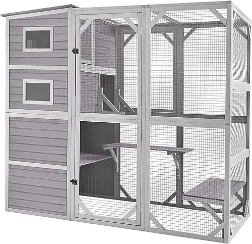 Aivituvin Großes Katzenhaus Catio aus Holz für den Außenbereich mit 4 Etagen Katzengehege Großer Käfig für den Innenbereich Haus mit Katzenhasen Unterschlupf Schatten und wetterfestem Dach von Aivituvin
