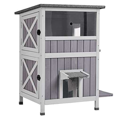 Aivituvin Holz Hund/Katze-Haus Outdoor- und Indoor, Feral Pet Häuser für Katzen Insulated Kamel und Grau von Aivituvin